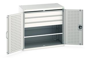 Bott 1050mm wide x 650mm deep pre Kitted cupboards with Shelves Drawers or Eurocontainers Bott Cupboard 1050Wx650Dx1000mm H - 3 Drawers & 3 Shelves
